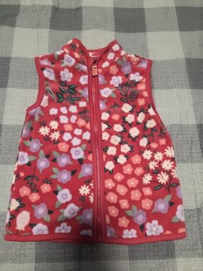 Carter's Toddler Girl Pink Floral Fleece Zip-Up Vest Size 3T Warm Cozy Outdoor
